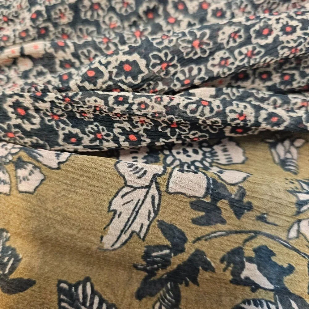 Free People‎ XS Brown Neutral Tone Floral Boho Prairie Cottage Fall Harvest Top